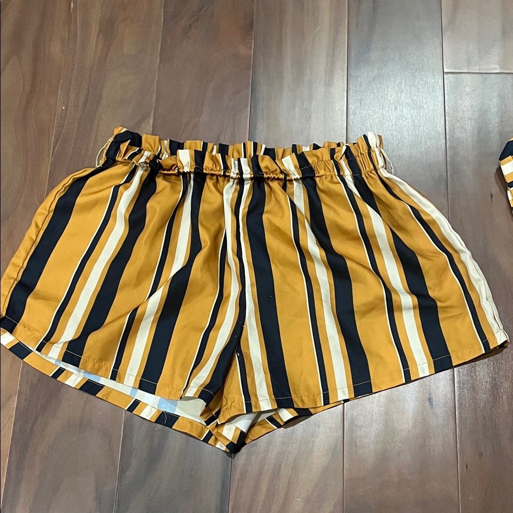 SHEIN High Waist Striped Black and Tan Shorts